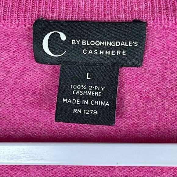 C by Bloomingdale’s 100% Cashmere women’s large pink V-neck pullover Sweater - Picture 3 of 5